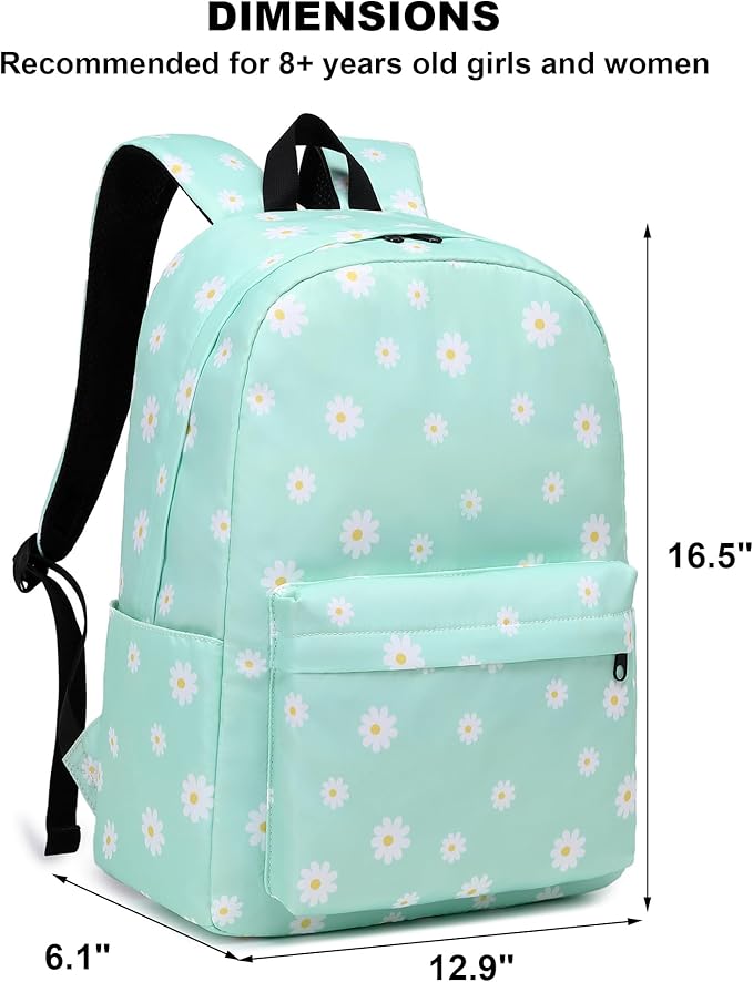 Flowers School Backpack for Teens Girls, Womens College Bookbags Kids School Bags Laptop Backpacks (Green)