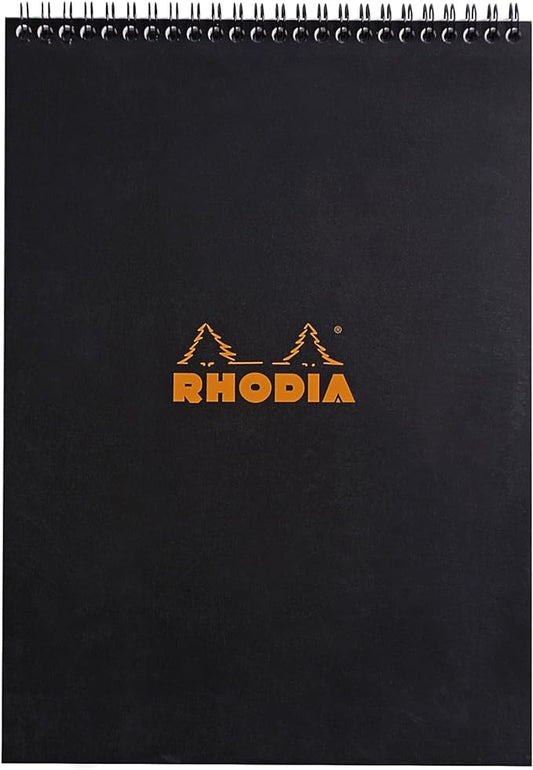 RHODIA 185019C - Spiral Notebook (Full Bound) Black - A4 - Lined - 80 Detachable Sheets - White Clairefontaine Paper 80 g/m - Soft and Resistant Coated Card Cover - Classic