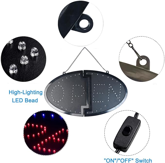 KEBE LED Open Sign, High Visibility Advertisement Board Bright Electric Display Sign Flashing Light for Walls Business Window Bar Shop Hotel, 23" x 14"