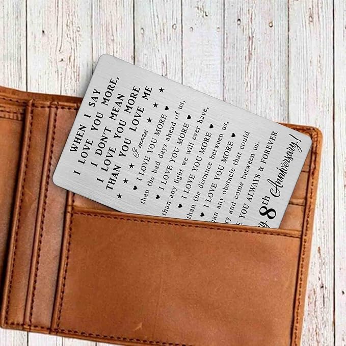 CPLJW 8 Year yr Anniversary Card Gifts for Him Her - 8th Wedding Anniversary Wallet Card Gifts for Men Women