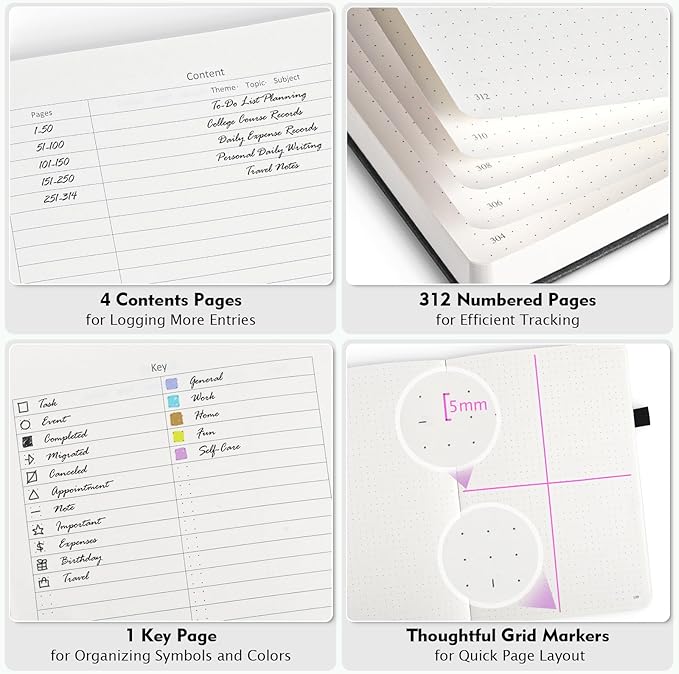 Bullet Dotted Journal, Large A4 Hardcover Leather Journal, 312 Numbered Pages Thick Journal, 100gsm No Bleed Paper Dot Grid Notebook for Women Men, 8.5'' × 11'', Green