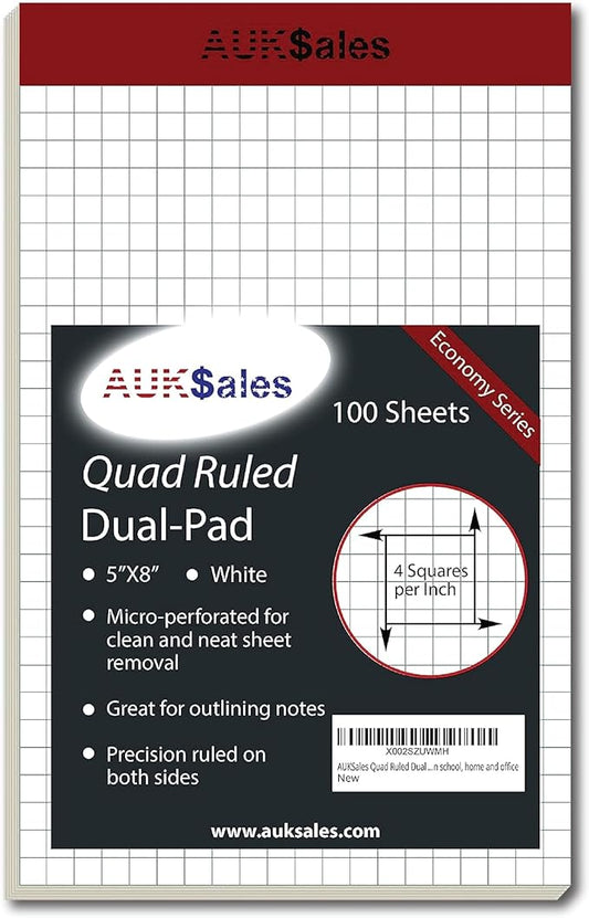 Grid Paper Pad 5x8 Inches – Graph Paper Pad 4x4, Grid Notepad, 1 Pack, 5x8 Graph Paper 1/4 Grid, Graphing Paper, Engineering Pad – 100 Sheets 200 Pages Perforated Pad for School, Home, & Office