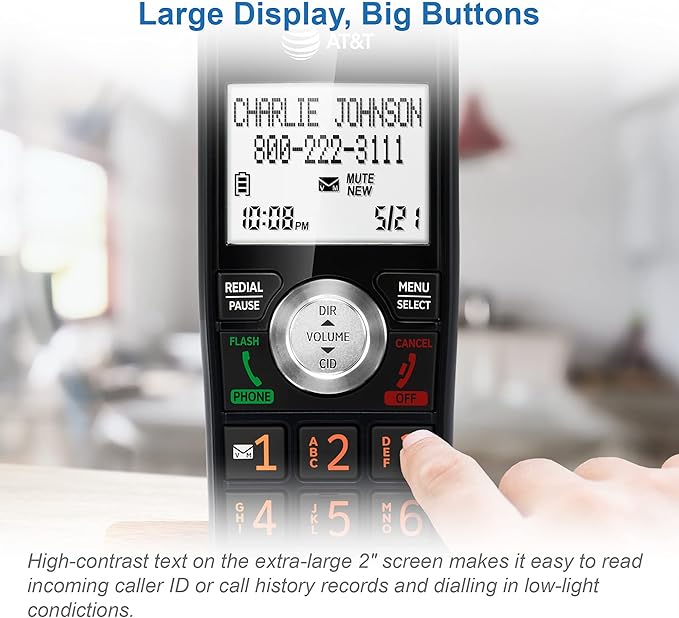 AT&T CL80067 Accessory Handset for CL82x07, CL82x57, CL82x67, CL83x07, CL84x07 Series Cordless Phone for Home with Call Blocking, Caller ID Announcer, Intercom, and Long Range, Black/Wood Grain Finish