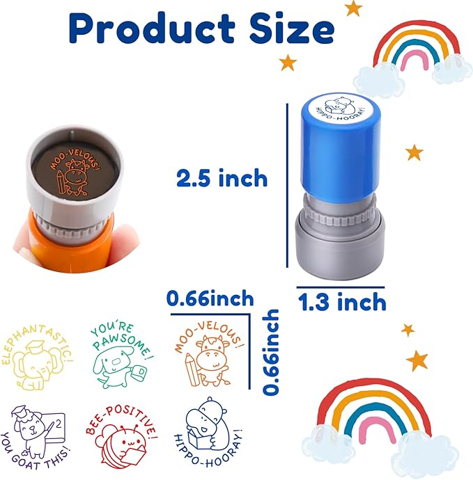 6-Piece Set of Teacher Stamps - Encouraging Animal Grading for Classroom Teacher Stamps for Grading Teacher Stamp Self Inking Stamp Behavior Stamps
