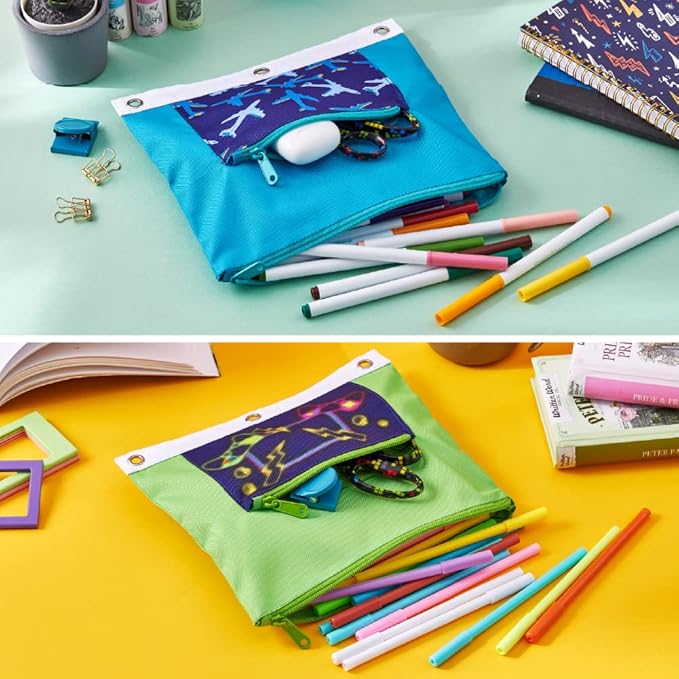 It's Academic Pencil Pouch for 3-Ring Binder, 2-Pockets with Zipper, for School Supplies, Large & Mini Pouch, Navy & Jets Design, 2-Pack