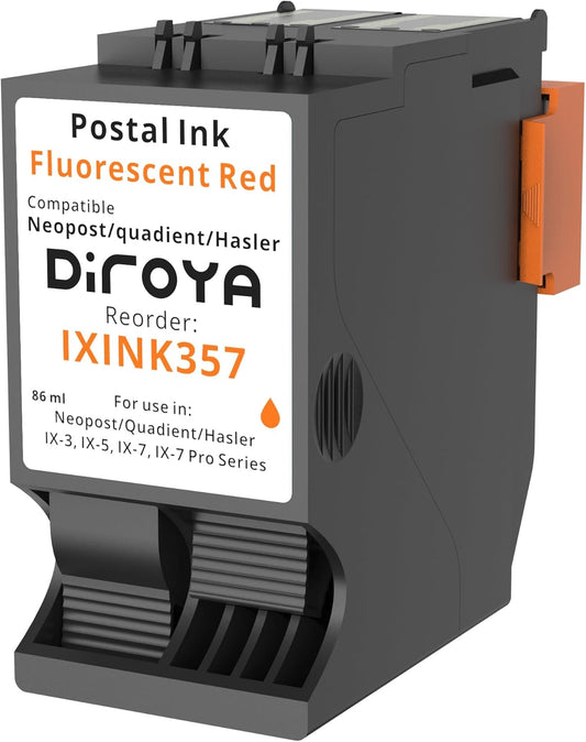 IXINK357 Ink Cartridge High Yield Replacement for Neopost Quadient Hasler IX-3, IX-5, IX-7, IX-7 Pro Series Franking Machine Fluorescent Red Postage Ink