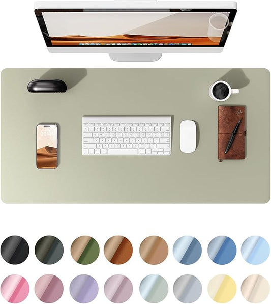 YSAGi Leather Desk Protector, Office Mat, Large Mouse Mat, Non-Slip PU Leather Blotter, Laptop Desk, Waterproof Writing Pad for Office and Home (Sage Green, 31.5" x 15.8")