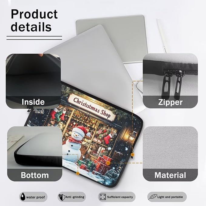 Christmas Snowman Laptop Sleeve Case for Women Laptop Protector Lightweight Computer Sleeve 10 inch Suitable for Girls Boys Tablet Bag Laptop Accessories