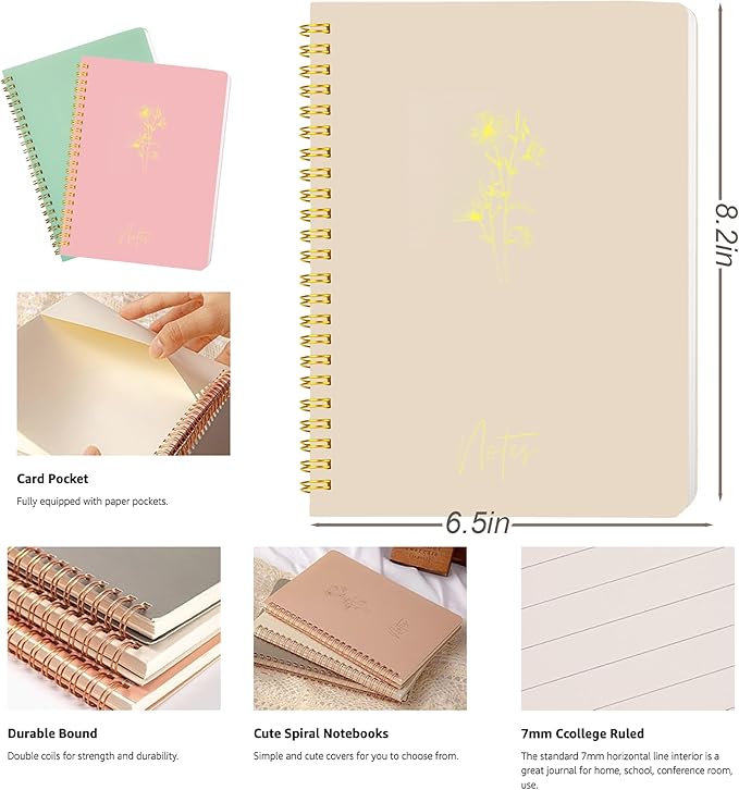 Spiral Notebook Journal For Women & Men College Ruled Notebook With Large Pockets And Lined Pages - Perfect to Stay Organized and Boost Productivity at Work or Note Taking (Off-White)