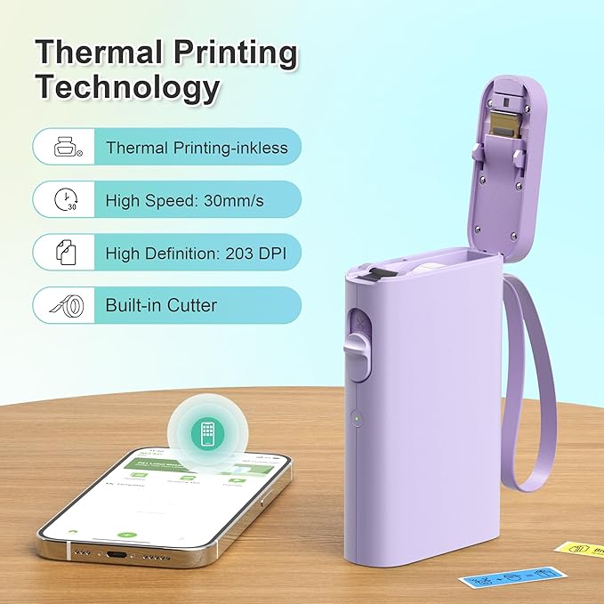 Nelko Label Maker Machine with Tape, P21 Bluetooth Label Printer, Wireless Mini Label Makers with Multiple Templates for Organizing Office Home, Purple