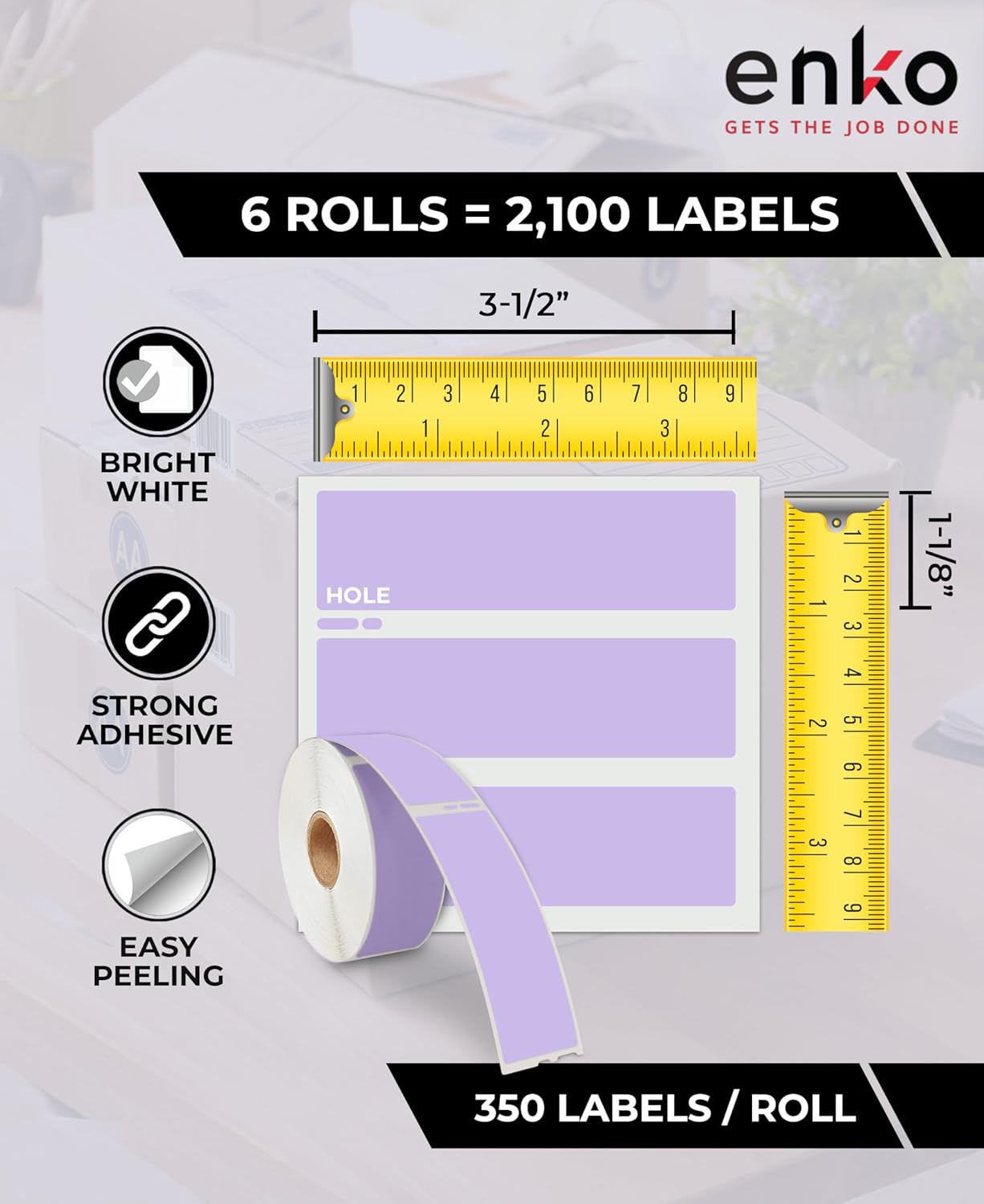 enKo [6 Rolls, 2100 Labels] Address, Shipping & Barcode Labels 30252 - Lavender (1-1/8" x 3-1/2") Compatible for Dymo LabelWriter