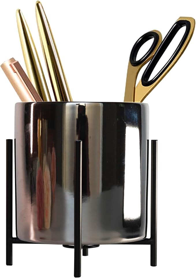 Office Organization Pen holder for desk With Silver Ceramic Pen Holder For Desks and kitchen Appliance Holders
