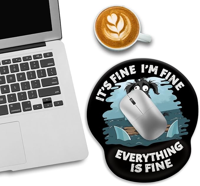 Funny Dog Ergonomic Mouse Pad with Wrist Rest, Gaming Mouse Pad Wrist Support with Non-Slip Pain Relief PU Base, It's Fine Mouse Pads for Desk Work, Cute Home Office Desk Accessories Decor