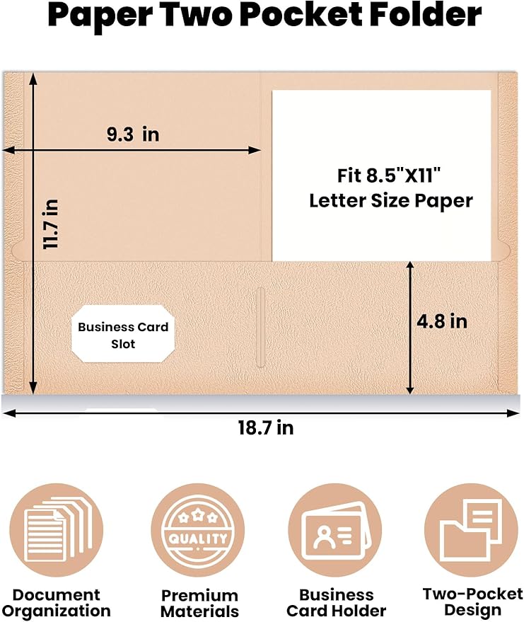 SUNEE Folders with Pockets (25 Pack, Earthy Orange), 2 Pocket Folders Fit Letter Size Paper, Paper File Folder for School Office Home Business, Textured Paper