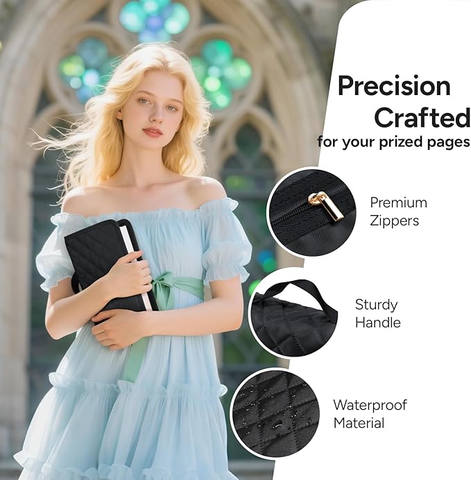 Adjustable Bible Cover with 75 Bible Tabs - Bible Cover Case for Women，Waterproof, Washable Quilted Bible Case，Reusable Christian Gifts for Women (Black, M)