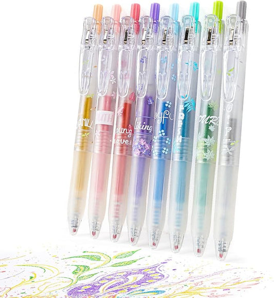 Glitter Gel Pens 8 Color Retractable Glitter Gel Pen Set 0.7mm Colored Pens for Journaling Coloring Drawing Office School Art Supplies(8A)…