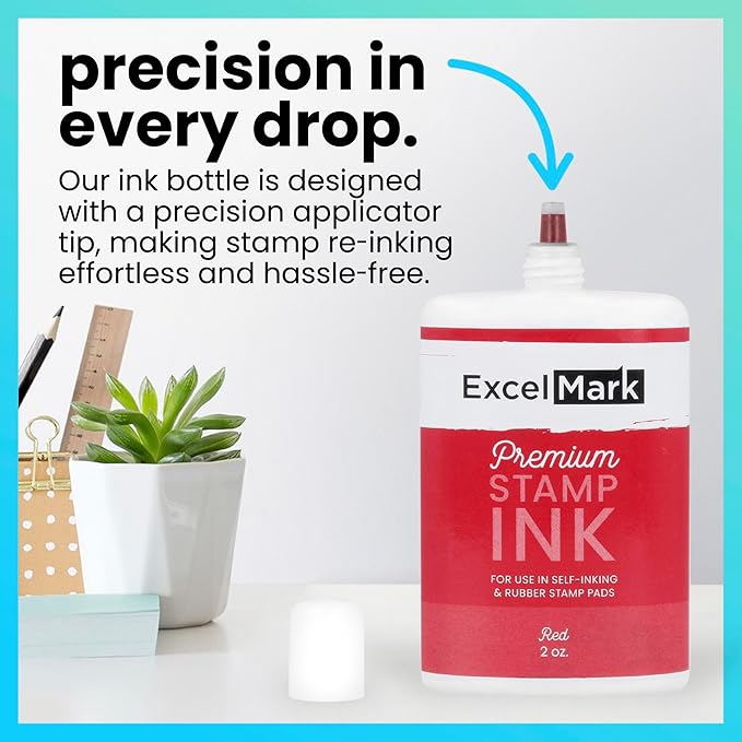 ExcelMark Self Inking Stamp Refill Ink - 2 oz. - Red Ink