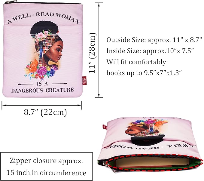 Book Sleeve for Book Lovers, Bookish Book Protector, Book Covers for Paperbacks, Washable Fabric, Book Sleeves with Zipper, Medium 11 Inch X 8.7 Inch