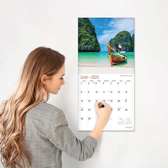RED EMBER Tropical Escapes 2025 Wall Calendar 12 Month | 12" x 24" Open | Thick & Sturdy Paper | Giftable | Calendar 2025