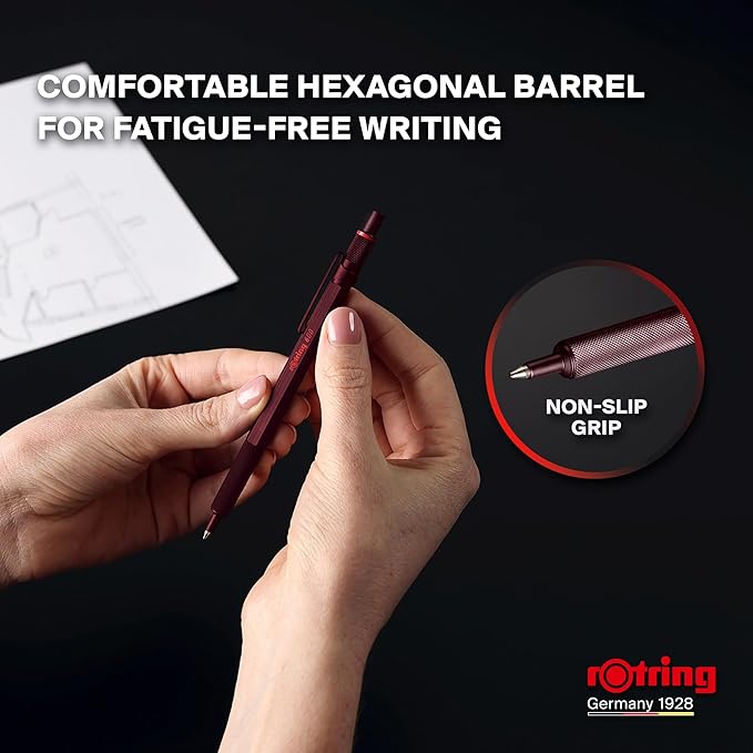 Rotring 600 Ballpoint Pen | Medium Point | Black Ink | All-Metal Body Pen | Chocolate Truffle | Non-Slip Knurled Grip & Hexagonal Barrel | Refillable