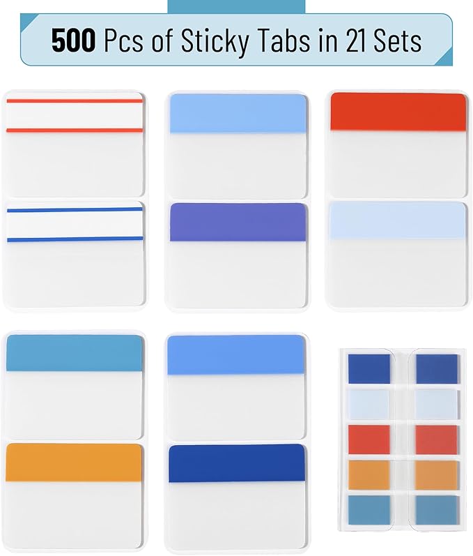 Mr. Pen- Sticky Index Tabs, 500 Pcs, 21 Sets, Colorful Sticky Tabs for Notebooks, Page Markers, Page Tabs for Binders, Page Tabs Sticky Tabs for Books, Notebook Tabs, Book Sticky Tabs for Notebooks