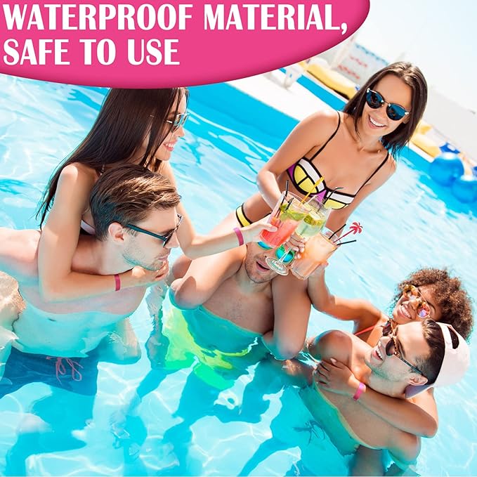 600 Packs Paper Wristbands for Events Neon Party Wristbands Colored Waterproof Paper Club Arm Bands Lightweight Identification for Concert Bar Entrance Admission(Pink)