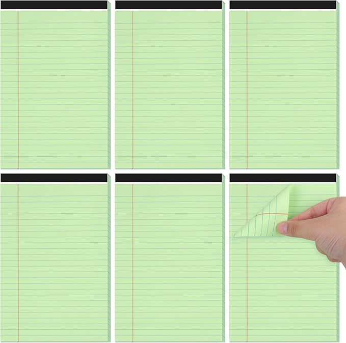 Utron 6 PCS Small Legal Pads 5x8 Green, Narrow Ruled Small Note Pads 5x8, Micro Perforated Writing Pad, College Ruled Legal Notepads 5x8 for Study, Office, To-Do Lists(30 Sheets/Small Notepad)