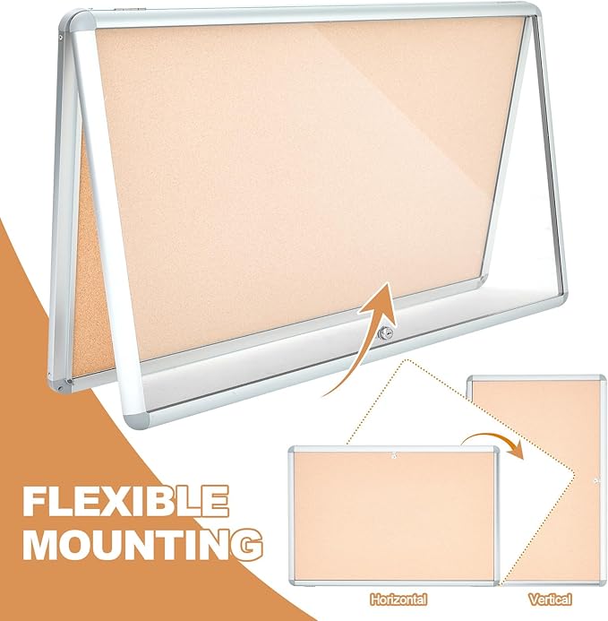 Geetery Enclosed Fabric Bulletin Board Tamperproof Lockable Noticeboard Fabric&Aluminium Frame Display Cases Wall-Mounted Display Case for School, Office - Secure,Durable Design(26 x 20 Inch,Beige)