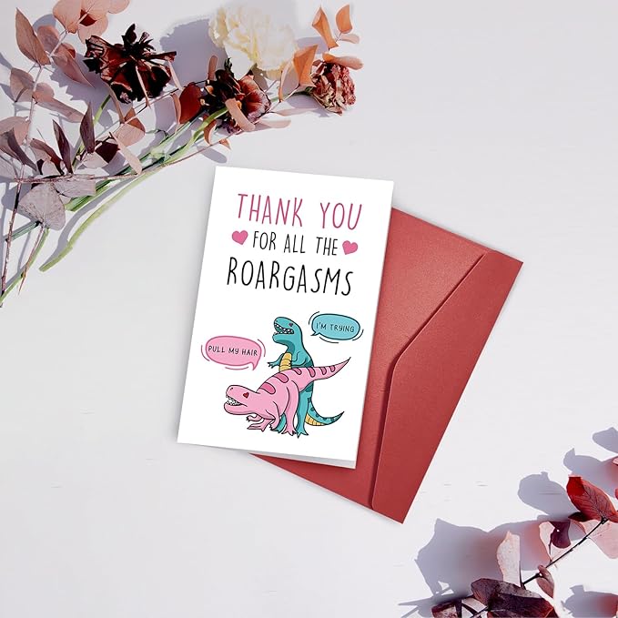 SuperShunhu Funny T-Rex love Card, Naughty Valentines Day Card for Him Her, Dirty Anniversary Card for Husband Wife, Mature Dinosaur Birthday Card for Girlfriend Boyfriend