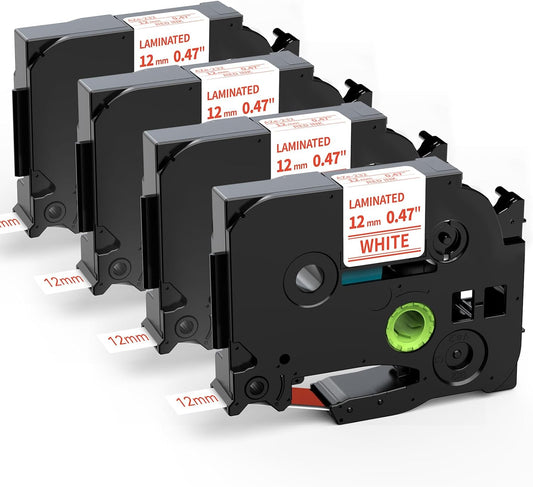 Labelife TZe-232 Replace for Brother P Touch Label Tape Red on White TZe232 TZe TZ Tape 12mm 0.47 1/2 Laminated Work for Brother PT D210 H110 D600 1230PC Label Maker, 4 Pack