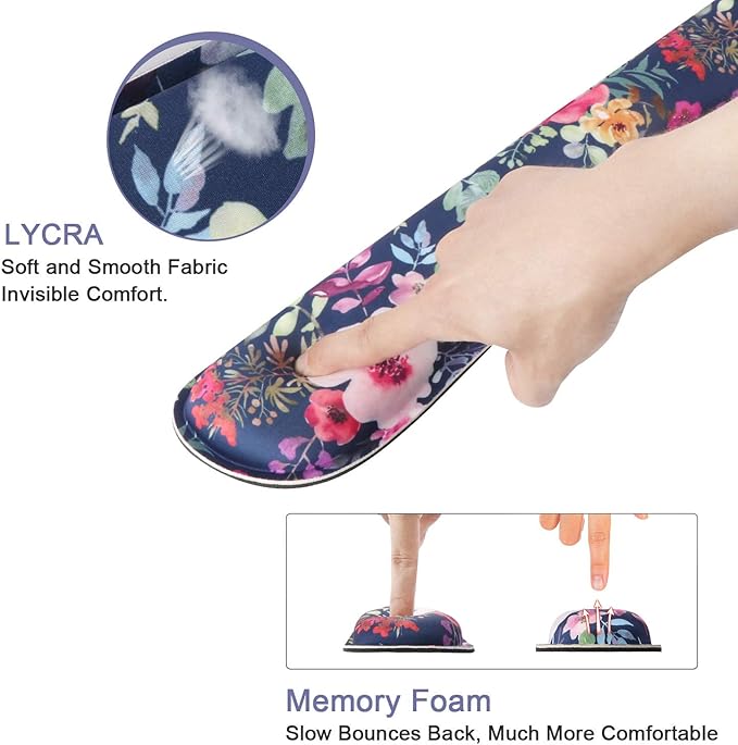 iCasso Keyboard Wrist Rest and Mouse Wrist Rest Pad, Made of Memory Foam, Ergonomic Support, Easy Typing and Relieve Wrist Pain, Perfect for Gaming, Computer, Office, Laptop - Blossom