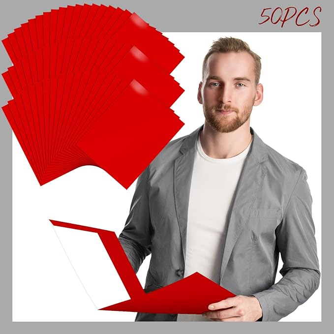 Jutom 50 Pcs 2 Pocket Glossy Paper Folders Glossy Paper Laminated Portfolios, Letter Size, Presentation Folders with Pockets for Office Teacher Worker Supplies(Red Color)