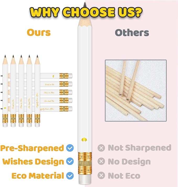 Pack of 50-4'' Bridal Shower Pencils, Pre-sharpened Half Pencils for Bridal Shower Party Games