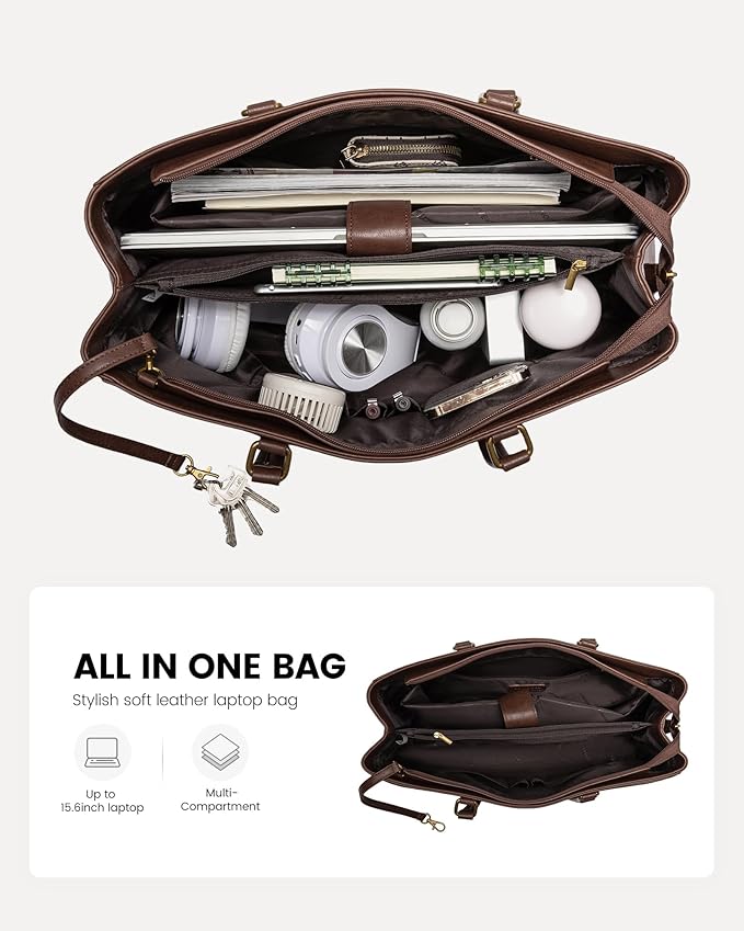 LOVEVOOK Laptop Bag for Women,15.6 Inch Laptop Tote Bag for Women,Vintage Leather Work Tote Bags Computer Teacher Bag,Waterproof Business Bag Office Briefcase