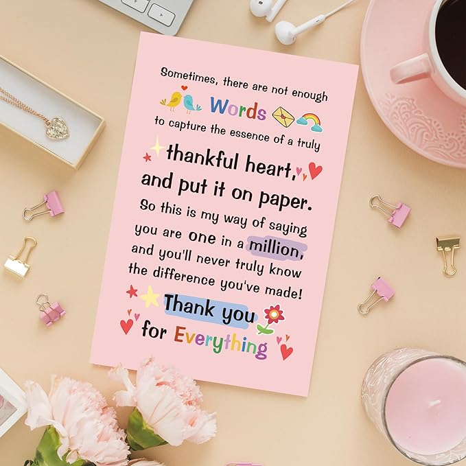 Thank You Card for Friend, Appreciation Cards for Boss Coworker, Poem Thank You Card Gift for Teacher, Sweet Friendship Cards for Him Her, One in A Million
