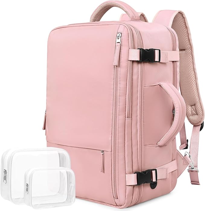 Travel Backpack for Women, TSA-Friendly Carry-on Backpack Bag Luggage Airline Approved, Personal Item Backpack for Work Business College, Travel Essentials, Pink