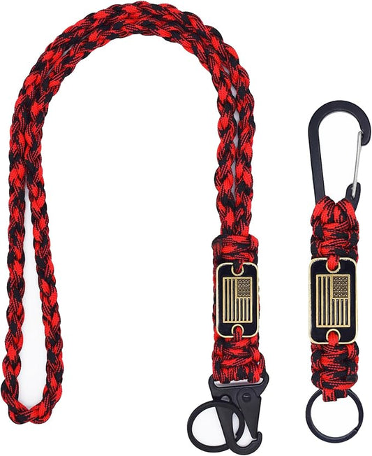 2 Pcs Heavy Duty Braided Paracord Lanyard Keychain with USA Flag, Parachute Rope Necklace Keychains, Braided Strong Lanyard for Outdoor Activities, Camera, Keys, Whistle, Traveling