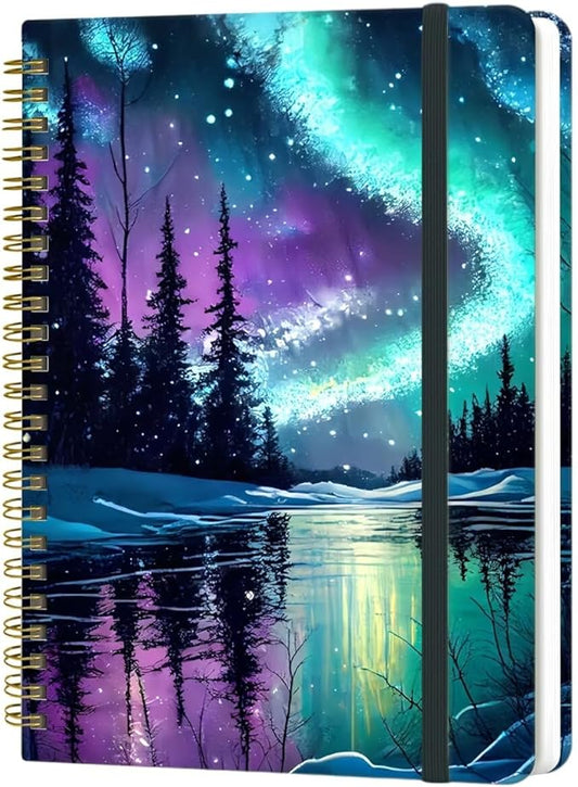 Spiral Notebook - A5 Spiral Notebooks, 8.3'' × 5.8'', 160 Pages, Aesthetic Journaling Notebooks for Women, College Lined Notebook with Elastic Closure, Back Pocket, for School Office, Starlit sky