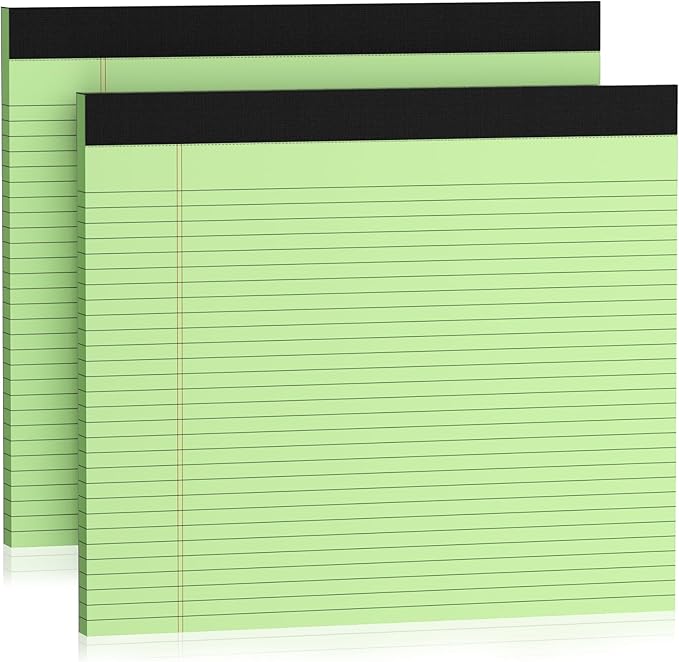 2 Pads Note Pads 11" x 9.5" Legal Pads College Ruled Notepad Micro Perforated Writing Pads Green Lined Paper 80GSM College Ruled Paper Pad of Paper 30 Sheets Notebook for School, To-Do Lists, Office