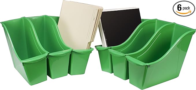 Storex Small Book Bin, Linking Storage Bin, Dry Erase Surface, 11.75" x 8.5" x 4.5" STEM Green (Pack of 6)