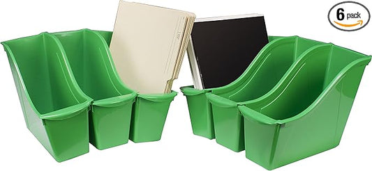 Storex Small Book Bin, Linking Storage Bin, Dry Erase Surface, 11.75" x 8.5" x 4.5" STEM Green (Pack of 6)