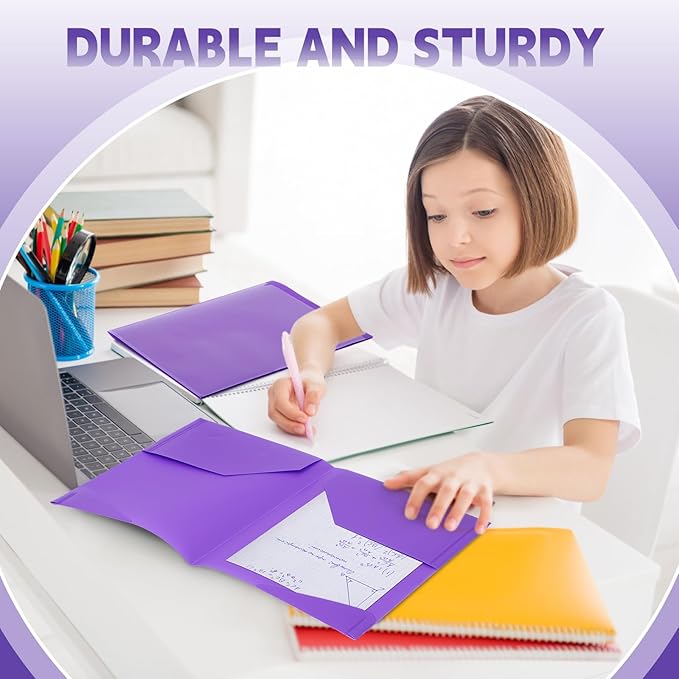 Henoyso 36 Pcs Plastic Folders with Clear Front Pockets Heavy Duty File Folders with 2 Pockets and Card Slot for Student Communication School Office Presentation Report (Purple)