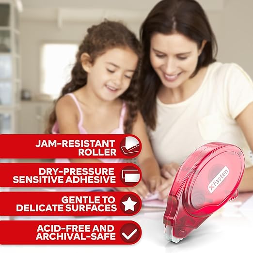 XFasten Adhesive Roller for Scrapbooking, 8mm x 30ft 24-Pack Double Sided Glue Tape Roller Scrapbook Supplies for Adults, Photo Tape for Scrapbooking