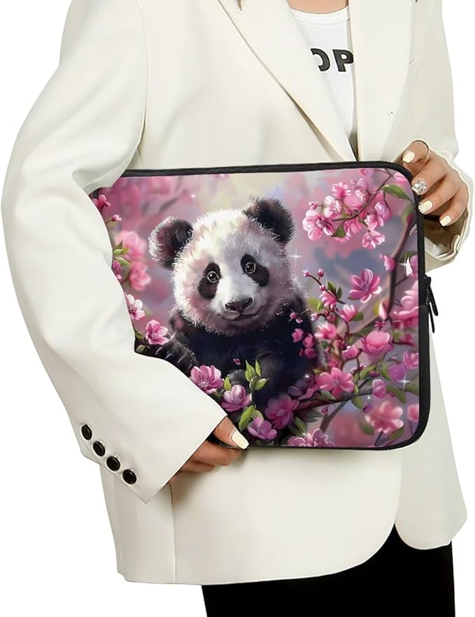 Cherry Blossom Panda Printed Laptop Bag for Women Men, Protective 13 Inch Computer Laptop Carrying Cover Laptop Sleeve Computer Bag with Zipper, Compatible with Most Laptop Computers