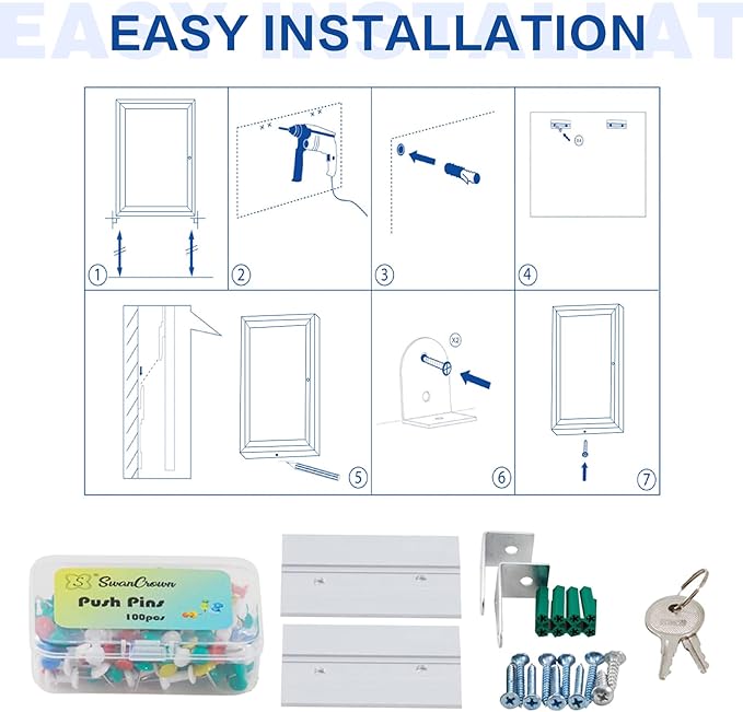 SWANCROWN Outdoor Enclosed Cork Bulletin Board Weatherproof Display Cases Tamperproof Notice Poster Memo Board with Aluminum Frame,36x24 inches