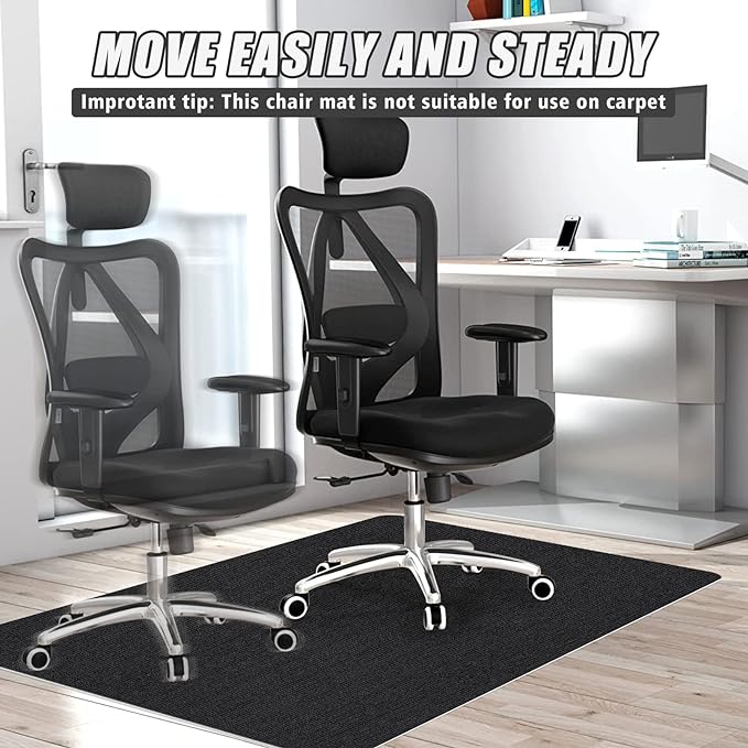 Sycoodeal Office Chair Mat for Hardwood Floor,Computer Gaming Chair Mat,Office Chair Mat for Tile Floor,Large Floor Protector Rug,Anti-Slip,Easy to Clean,Pure Black(48"x36")