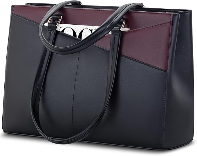 LOVEVOOK Laptop Tote Bag for Women, Office Work Bag Briefcase fit for 15.6 inch Laptop, Large Capacity Teacher Computer Bag Handbag Black/Purple