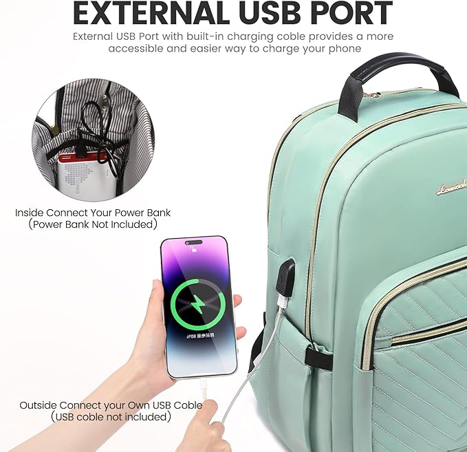 LOVEVOOK Laptop Backpack for Women 18.4 inch,Cute Womens Travel Backpack Purse,Professional Laptop Computer Bag,Waterproof Work Business College Teacher Bags Carry on Backpack with USB Port,Mint Green