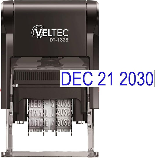 Self Inking Date Stamp with Month, Day, Year - Easy to Use & Adjust, Rubber Head, Sturdy ABS, Uniform Print, 10 Years of Dates, Refillable (Blue)