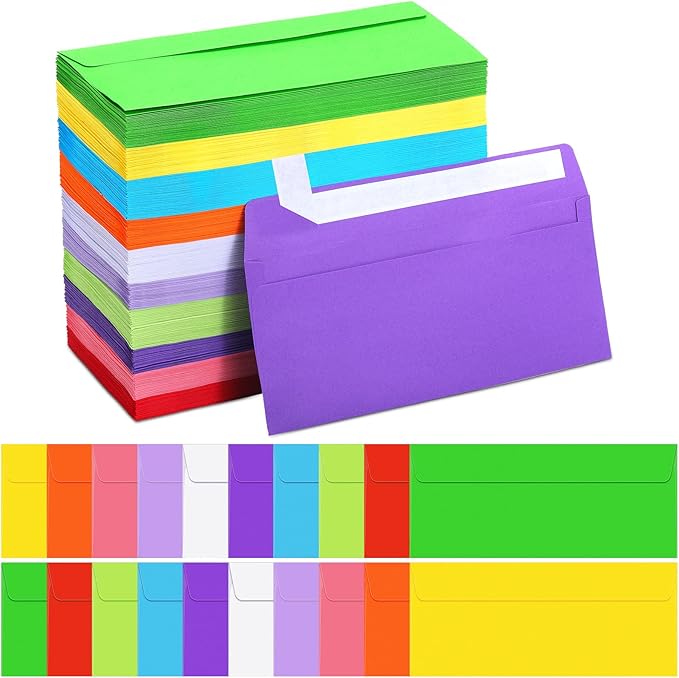 500 Pcs #10 Business Envelopes Adhesive Standard Envelopes Colored Envelopes for Office Check Invoices Letters Letterhead Invitations Announcements 4-1/8 x 9-1/2'' (Bright)